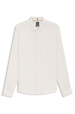 Chemise Regular &agrave; pointes boutonn&eacute;es en lin, Naturel