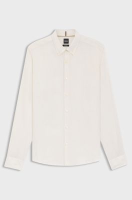 Regular-fit button-down shirt in linen, Natural