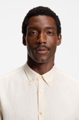 Regular-fit button-down shirt in linen, Natural