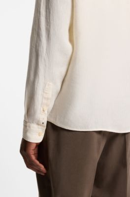 Chemise Regular &agrave; pointes boutonn&eacute;es en lin, Naturel