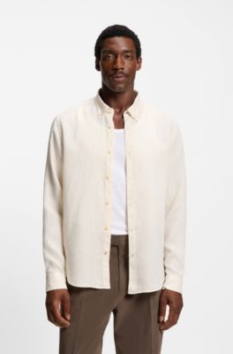 Regular-fit button-down shirt in linen, Natural