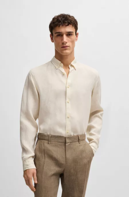 Regular-fit button-down shirt in linen