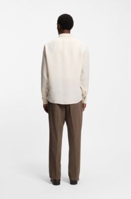 Chemise Regular &agrave; pointes boutonn&eacute;es en lin, Naturel