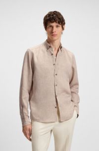 Regular-fit button-down shirt in linen, Beige