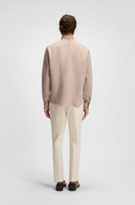 Chemise Regular &agrave; pointes boutonn&eacute;es en lin, Beige