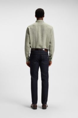 Regular-fit button-down shirt in linen, Light Green