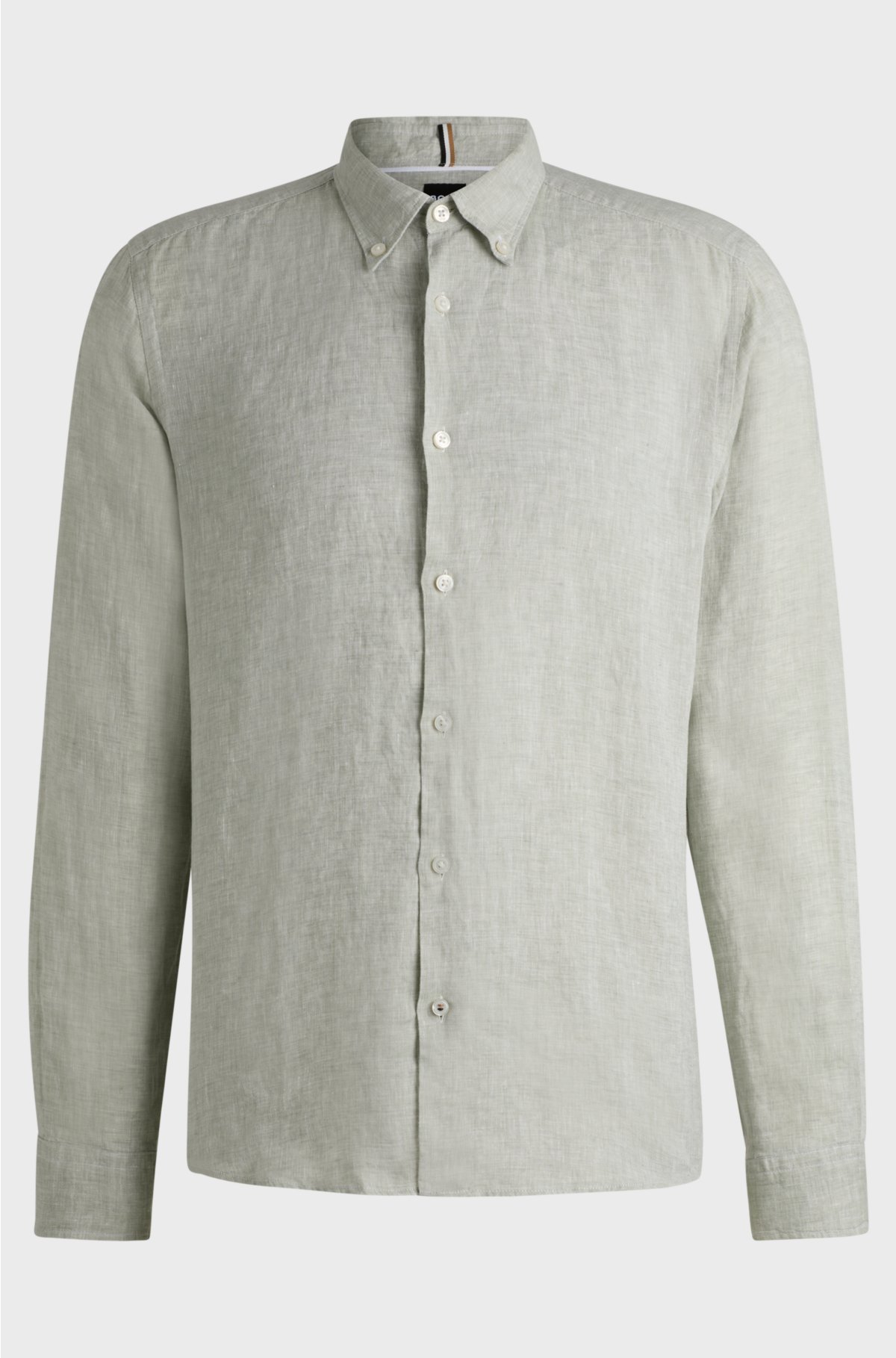 Regular-fit button-down shirt in linen, Light Green