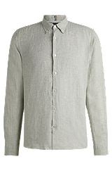 Regular-fit button-down shirt in linen, Light Green