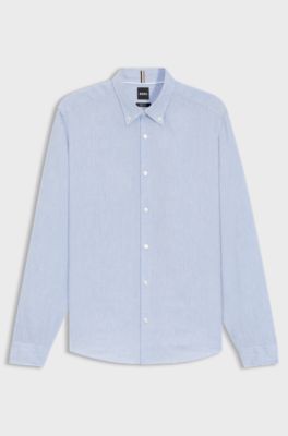 Regular-fit button-down shirt in linen, Light Blue
