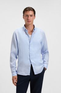 Regular-Fit Button-Down-Hemd aus Leinen, Hellblau