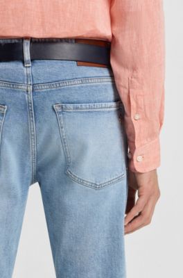 Regular-fit button-down shirt in linen, Coral