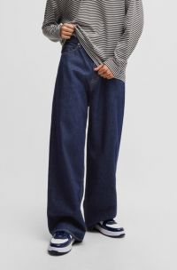 Jeans dalla vestibilità ampia e morbida in denim blu scuro, Blu scuro