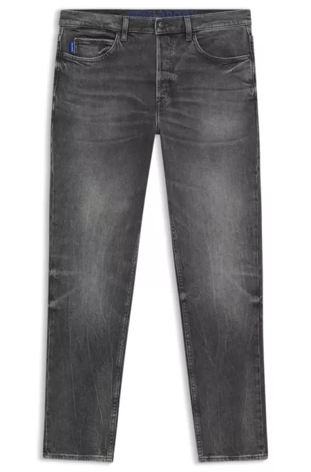 Tapered-fit jeans in dark-grey stretch denim