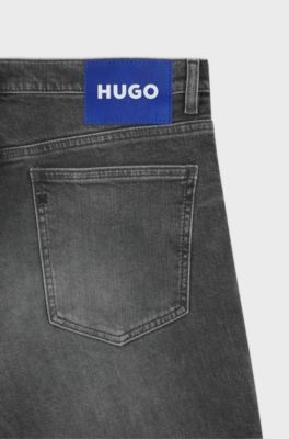 Tapered-fit jeans in dark-grey stretch denim, Grey