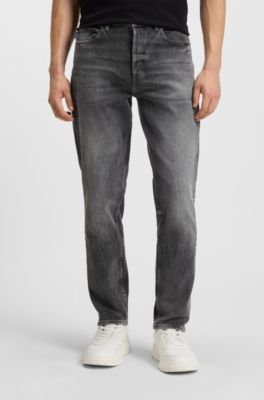 Jeans tapered fit de denim el&aacute;stico gris oscuro, Gris
