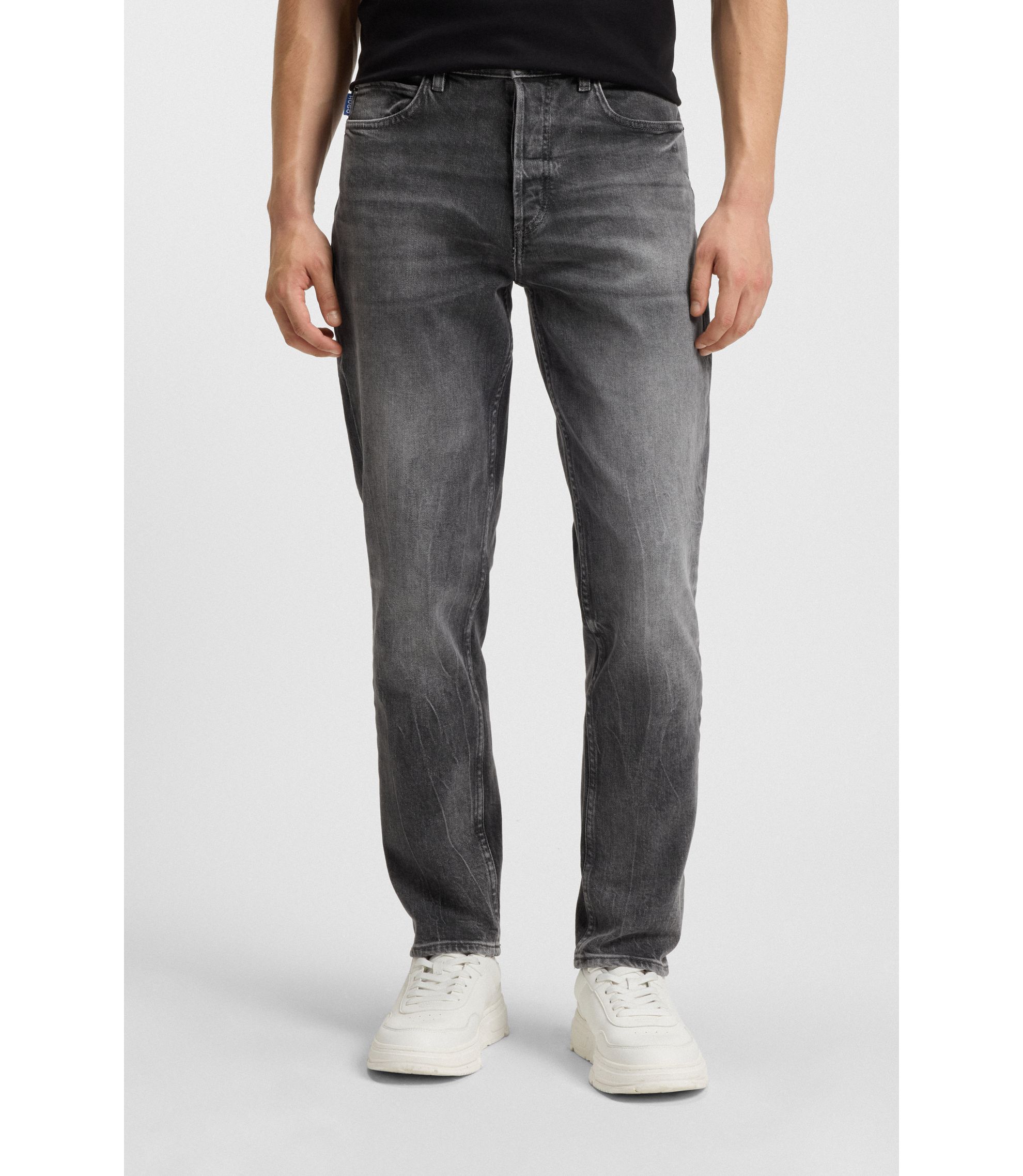 Dunkelgraue Tapered-Fit Jeans aus Stretch-Denim