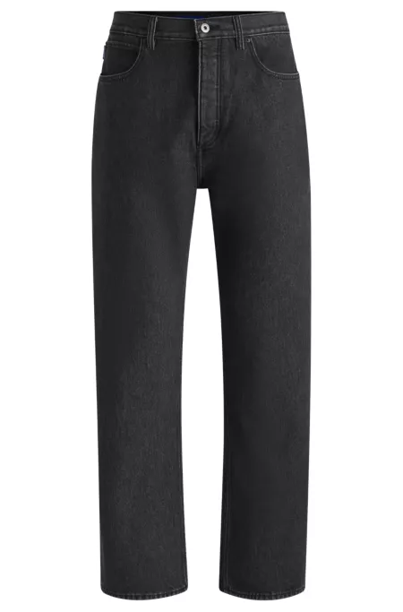 Baggy-fit jeans in black stonewashed denim