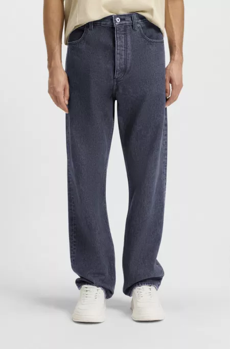 Baggy-fit jeans in black stonewashed denim