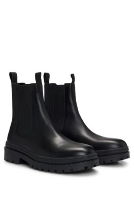 BOSS Leather Chelsea boots with logo detail and rubber outsole Black