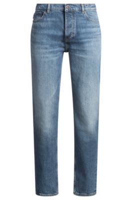 Tapered-fit jeans van blauw stonewashed denim, Blauw