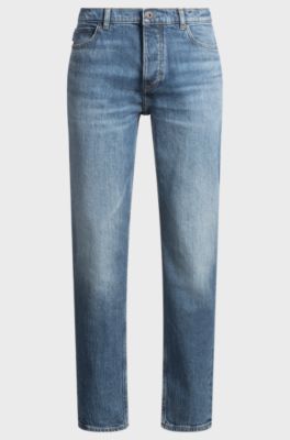 Tapered-fit jeans in blue stonewashed denim, Blue