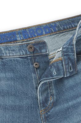 Tapered-fit jeans van blauw stonewashed denim, Blauw