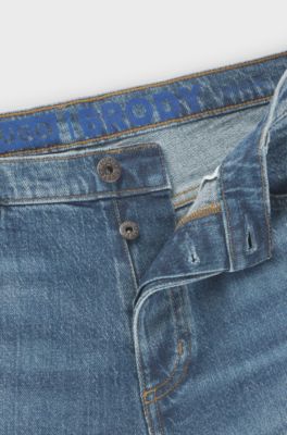 Tapered-fit jeans in blue stonewashed denim, Blue