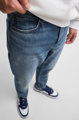 Tapered-fit jeans van blauw stonewashed denim, Blauw