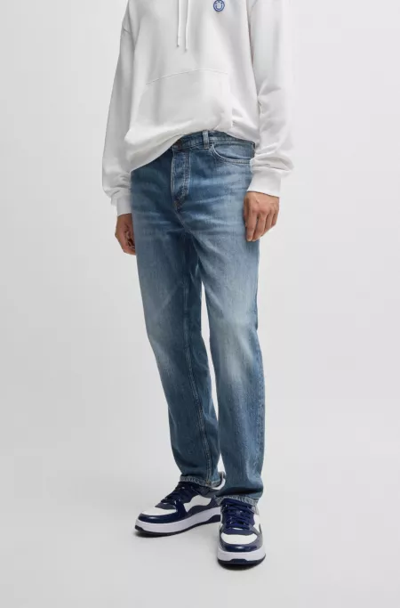 Tapered-fit jeans in blue stonewashed denim