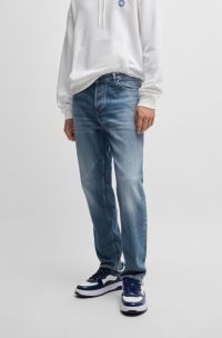 Tapered-fit jeans in blue stonewashed denim, Blue