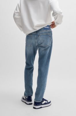 Tapered-fit jeans van blauw stonewashed denim, Blauw