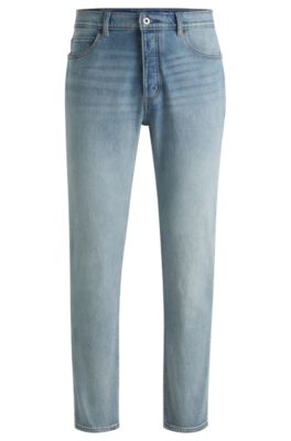Jeans con fit affusolato in denim elasticizzato blu acceso, Celeste