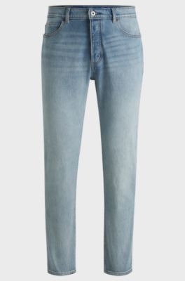 Tapered-fit jeans in bright-blue stretch denim, Light Blue