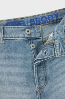 Tapered-fit jeans in bright-blue stretch denim, Light Blue