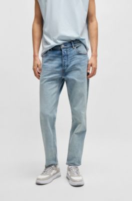 Jeans con fit affusolato in denim elasticizzato blu acceso, Celeste