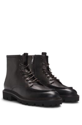 BOSS - Grained-leather half boots with apron toe