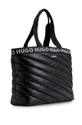 HUGO - Logo-detail tote bag with diagonal quilting - Black