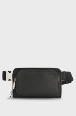 Sac &agrave; bandouli&egrave;re en cuir italien avec garnitures en argent, Noir