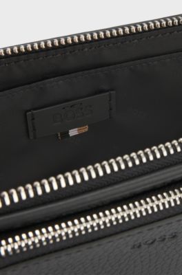 Sac &agrave; bandouli&egrave;re en cuir italien avec garnitures en argent, Noir