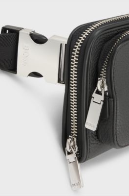 Italian leather crossbody bag with silver hardware, Black