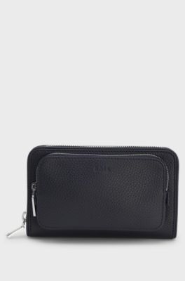 Italian leather crossbody bag with silver hardware, Dark Blue
