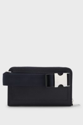 Italian leather crossbody bag with silver hardware, Dark Blue