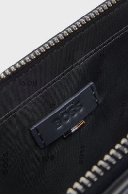 Italian leather crossbody bag with silver hardware, Dark Blue
