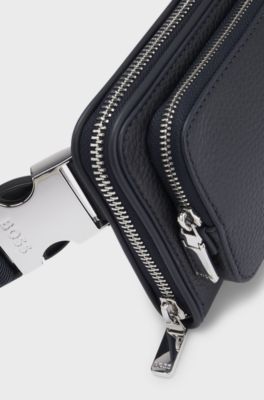 Italian leather crossbody bag with silver hardware, Dark Blue