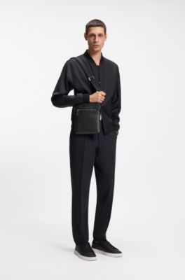 Envelope bag in Italian leather with embossed logo, Black