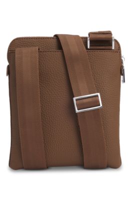 Envelope bag in Italian leather with embossed logo, Brown