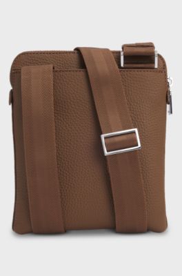 Envelope bag in Italian leather with embossed logo, Brown