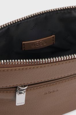 Envelope bag in Italian leather with embossed logo, Brown