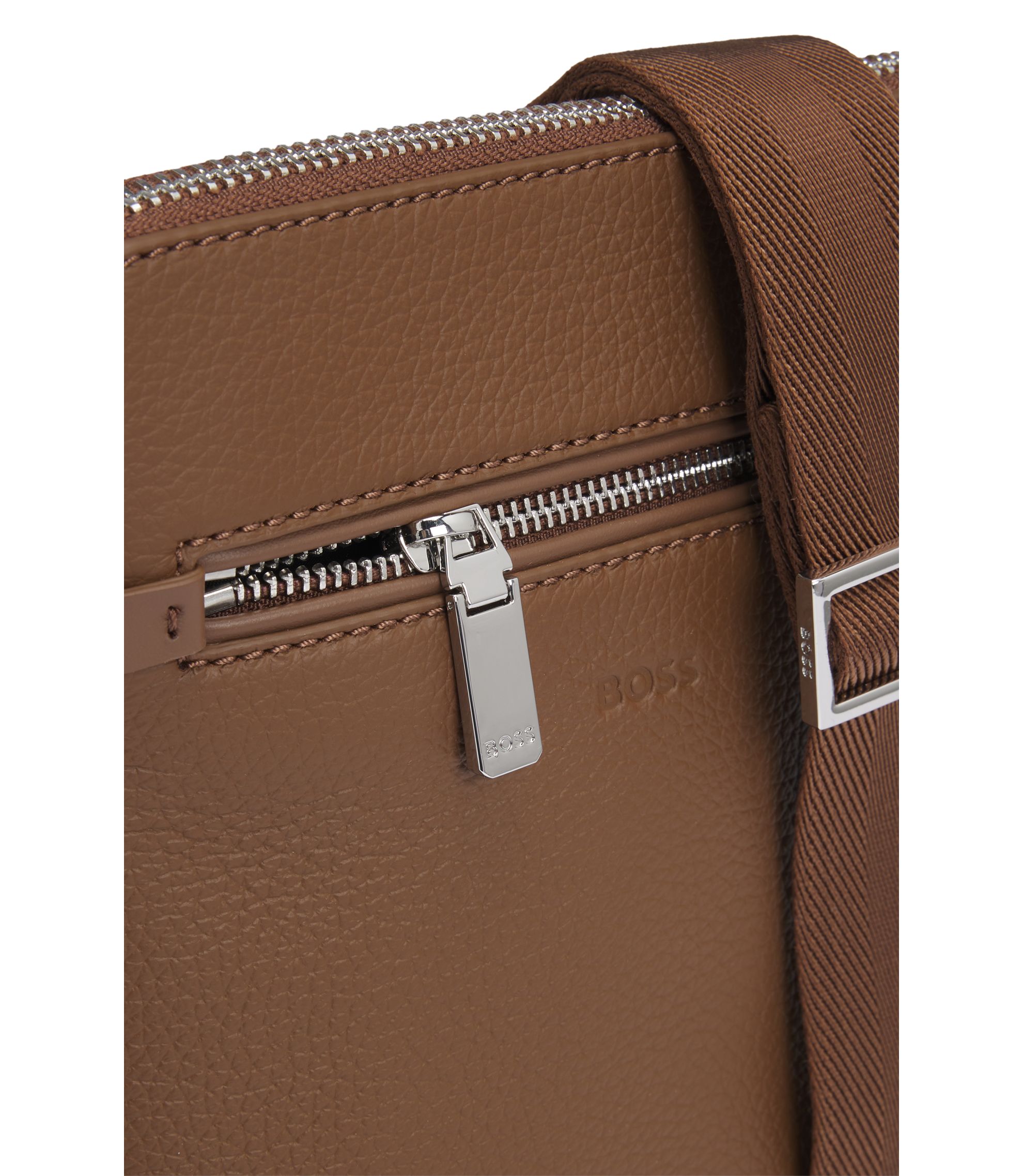 BOSS - Envelope bag in Italian leather with embossed logo - Brown