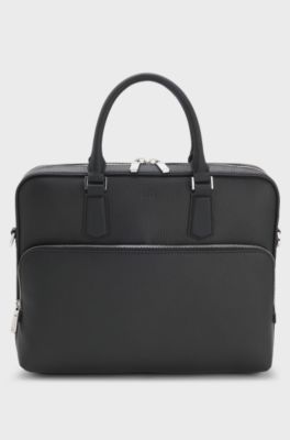 Aktentasche aus genarbtem Leder mit Logo-Pr&auml;gung, Schwarz
